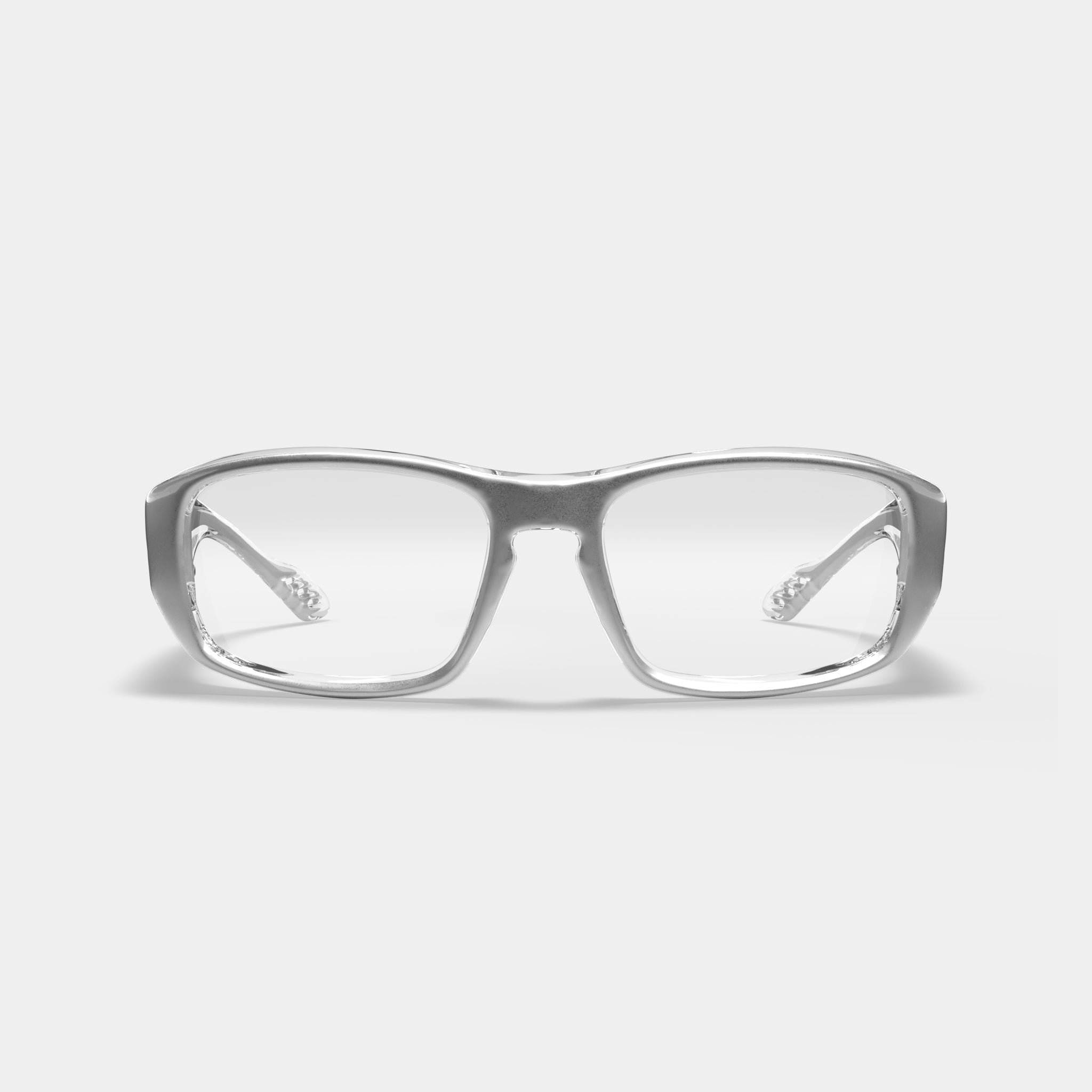 A0010 prescription safety glasses in clear variant color, front view on white background