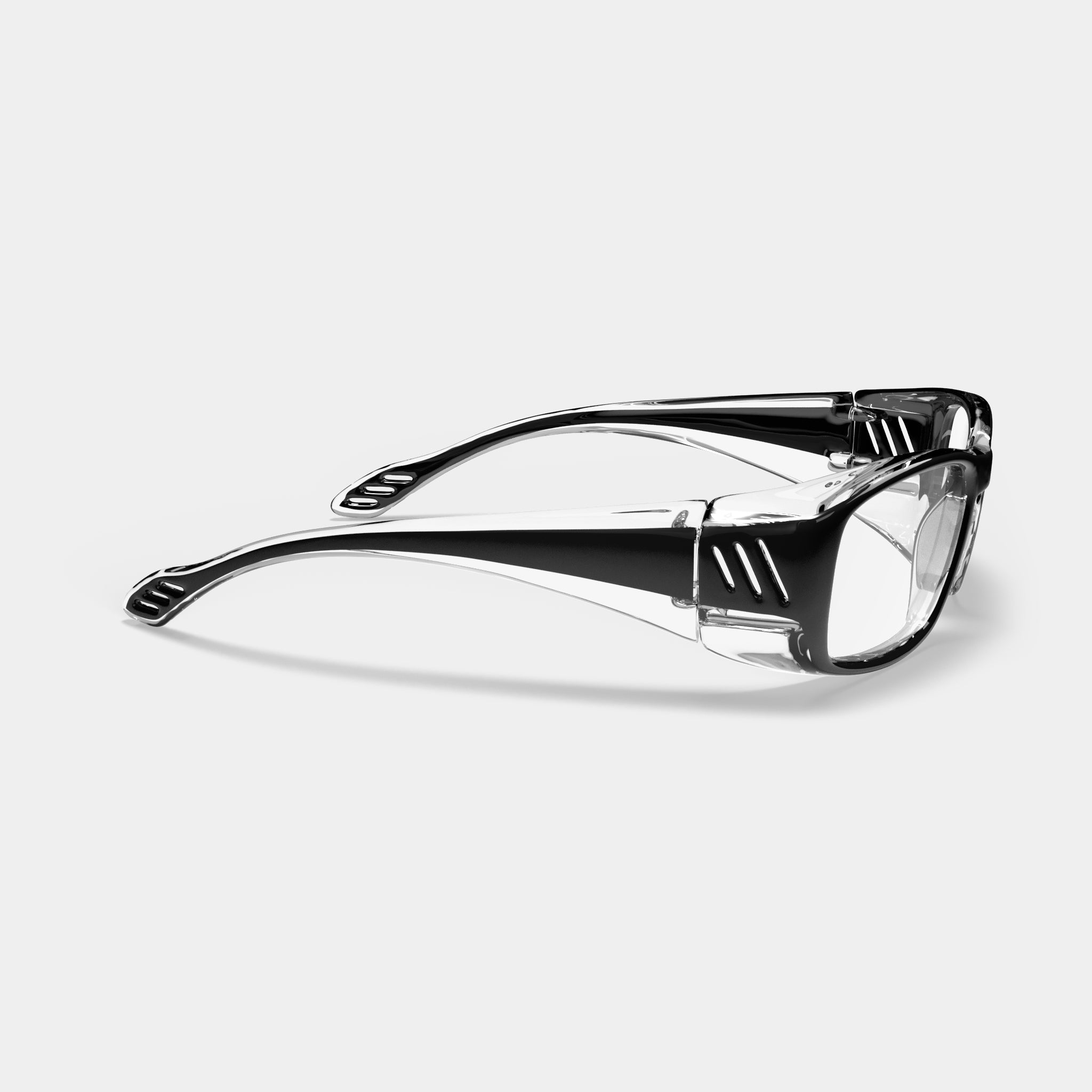 A0010 prescription safety glasses in black clear with side protection and clear lenses