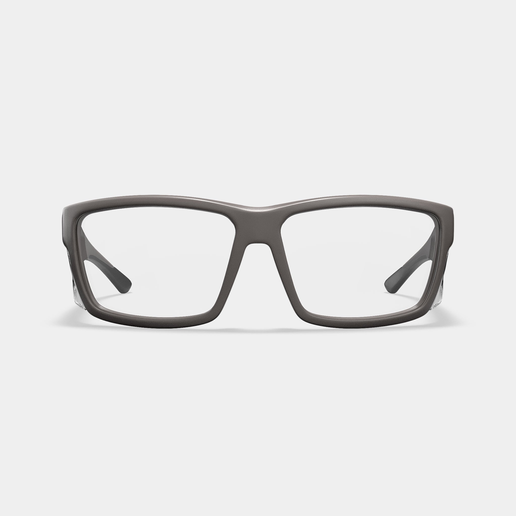 A003 prescription safety glasses in matte grey, rectangular frame, front view