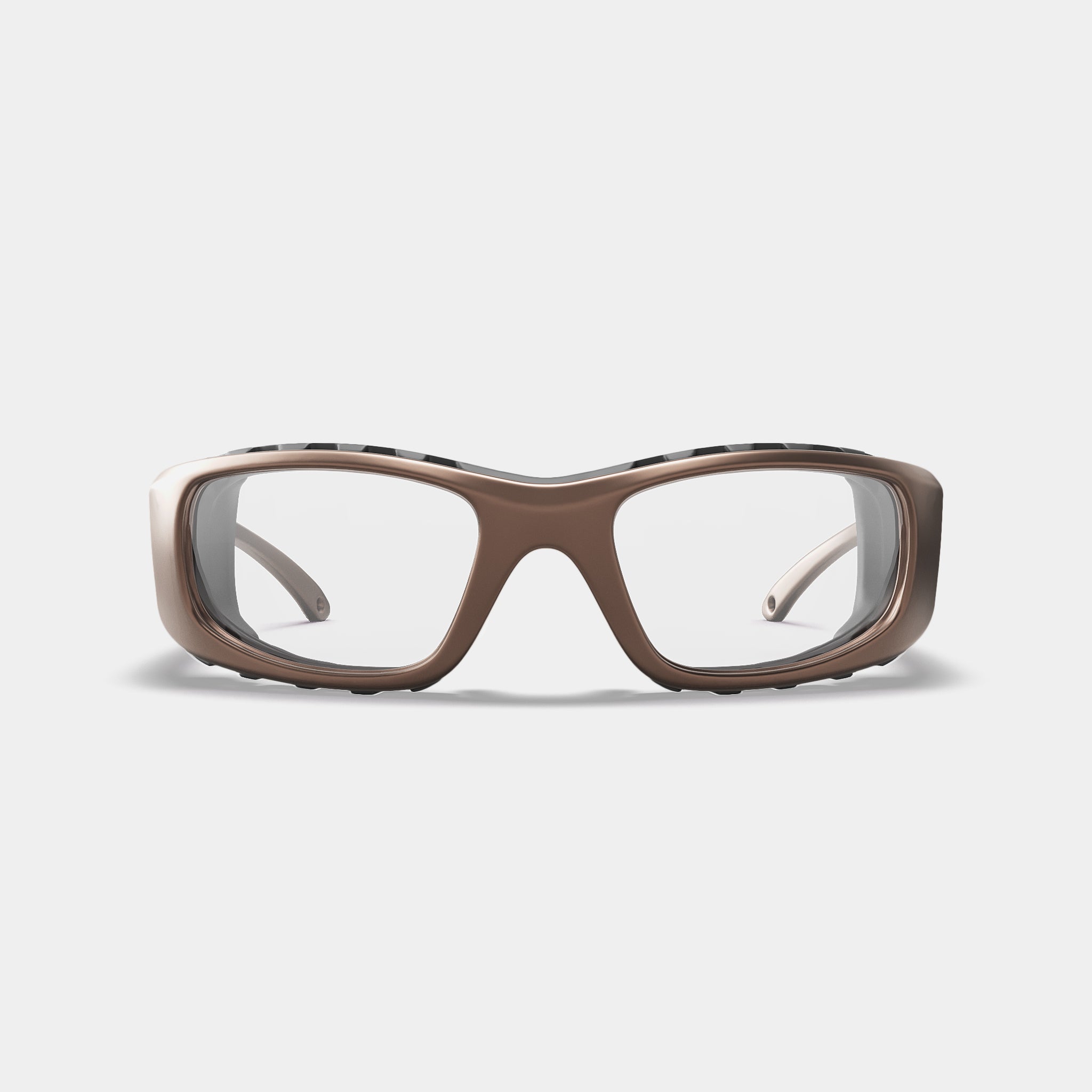 A004 prescription safety glasses in bronze color, front view on white background