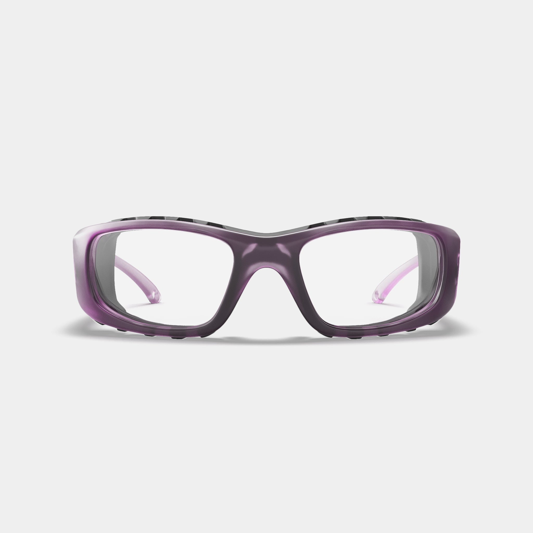 A004 prescription safety glasses in purple variant color, front view on white background