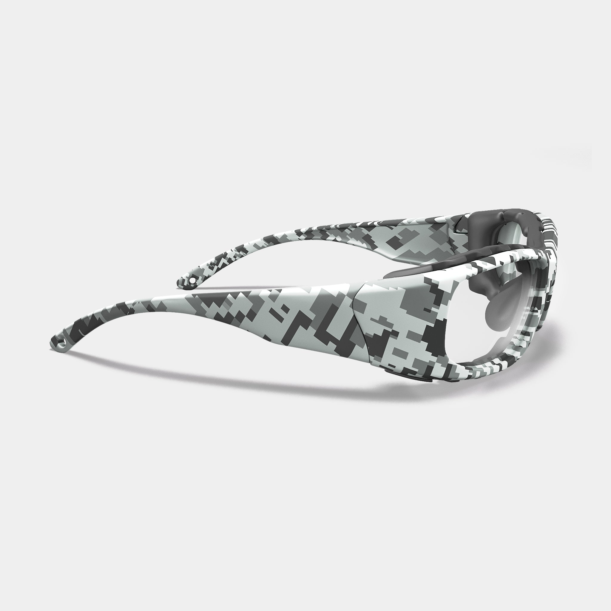 A004 prescription safety glasses in digital camo variant color, side view on white background