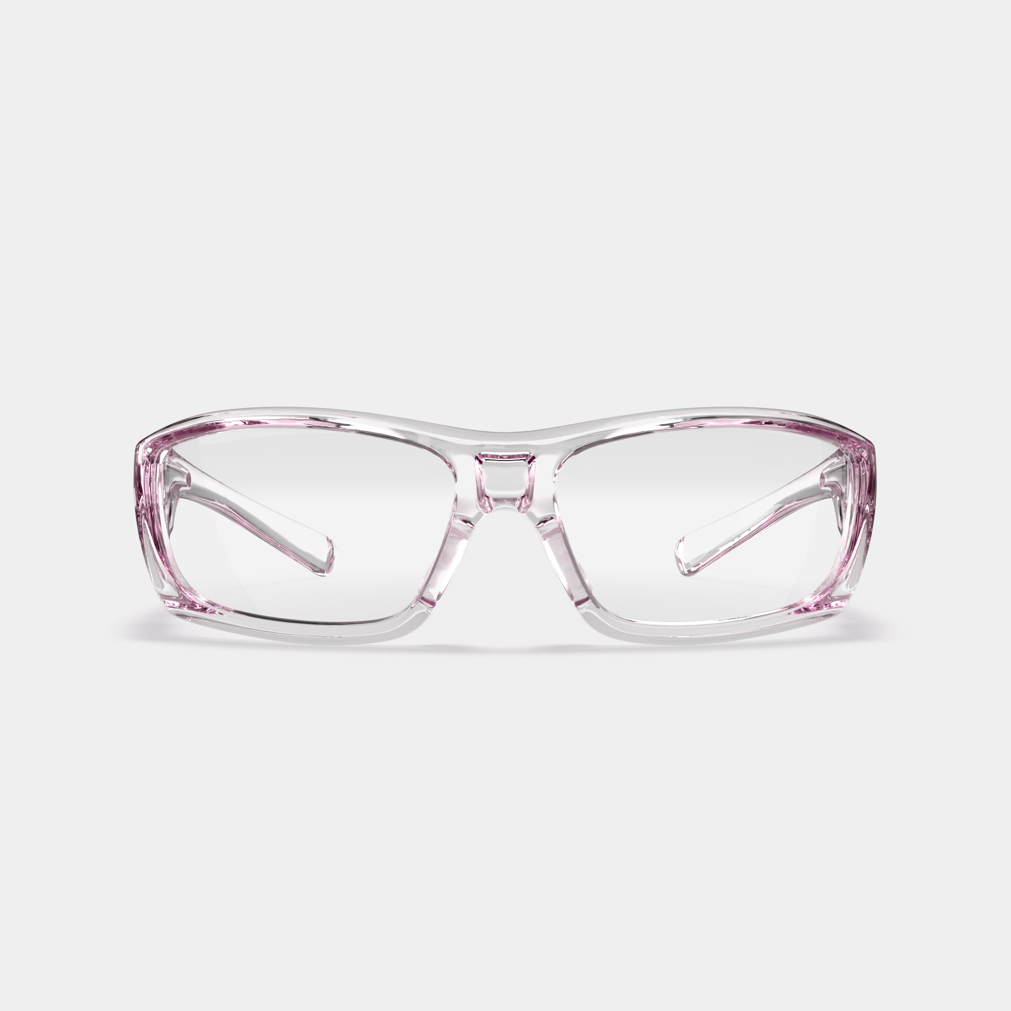 A005 prescription safety glasses in transparent pink variant color, front view