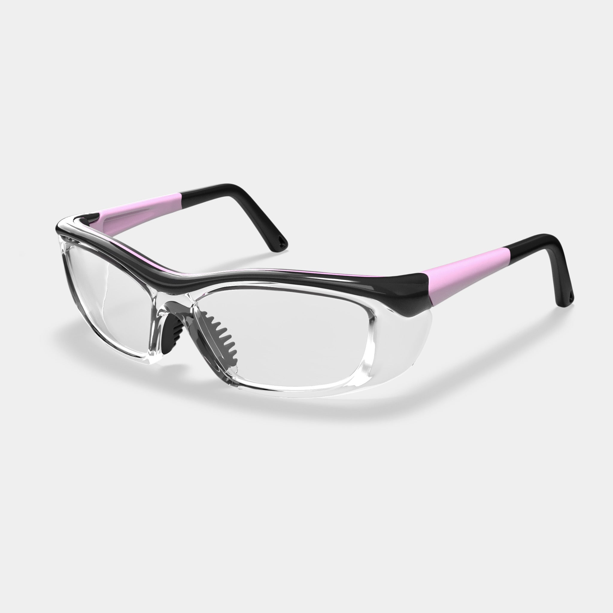A006 prescription safety glasses in black and pink variant on white background