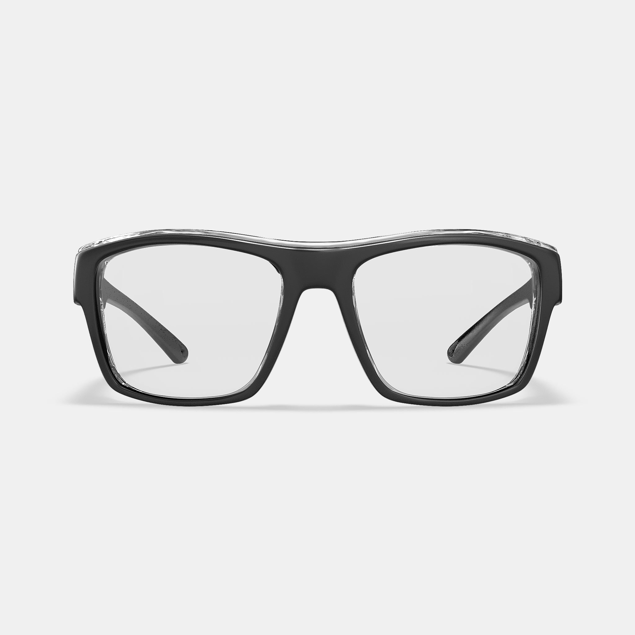 HiDX A001 prescription safety glasses in matte black, front view