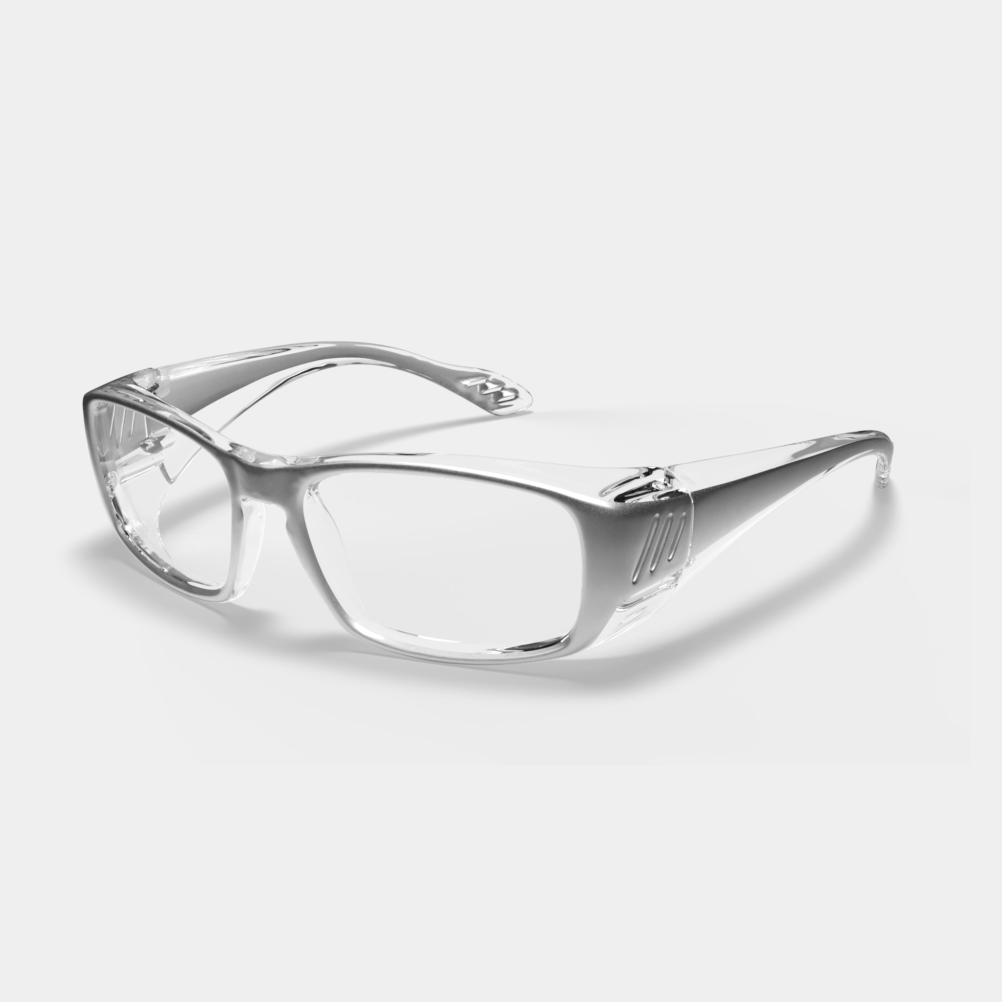 Prescription safety glasses in clear transparent variant on white background