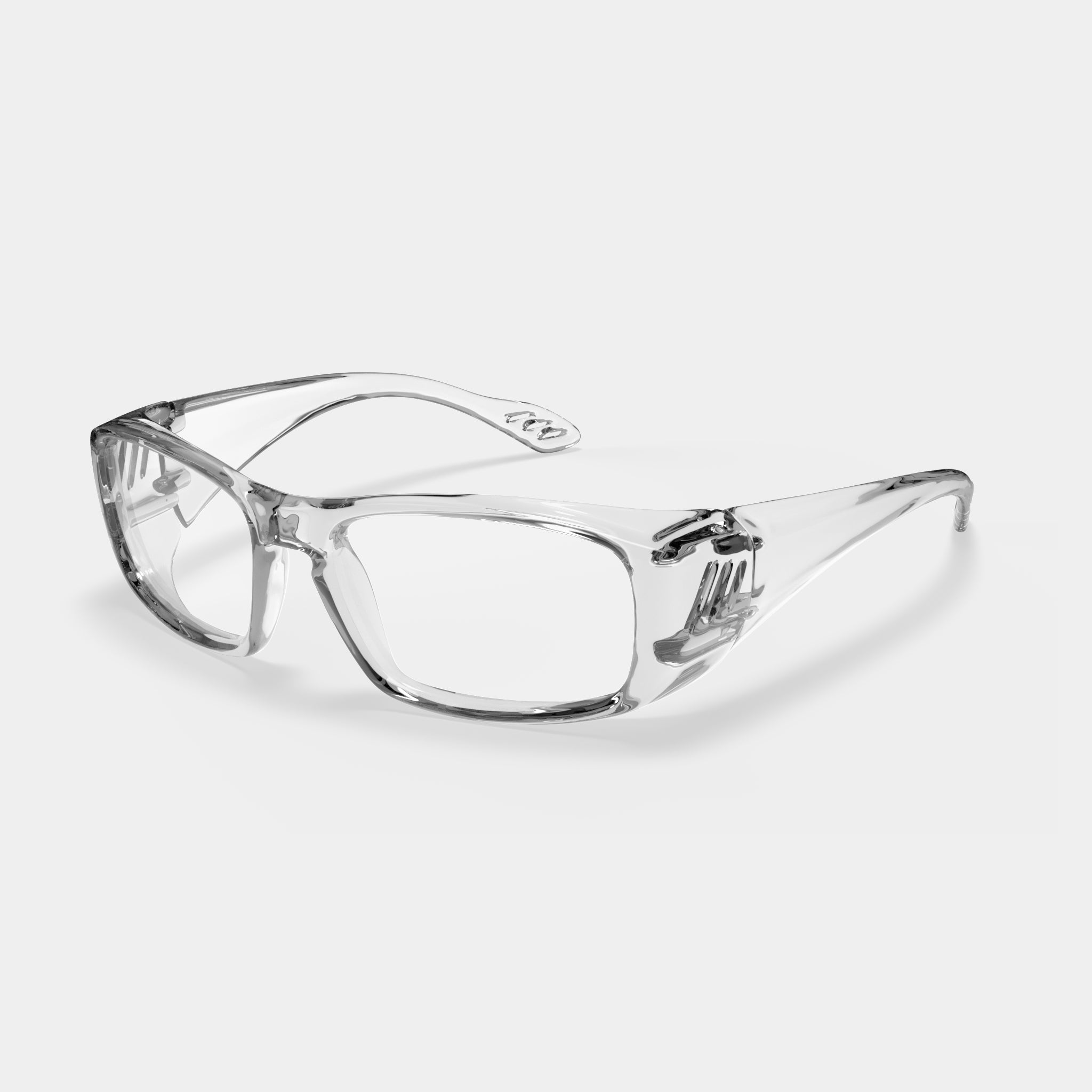A0010 prescription safety glasses in clear color, rectangular frame on white background