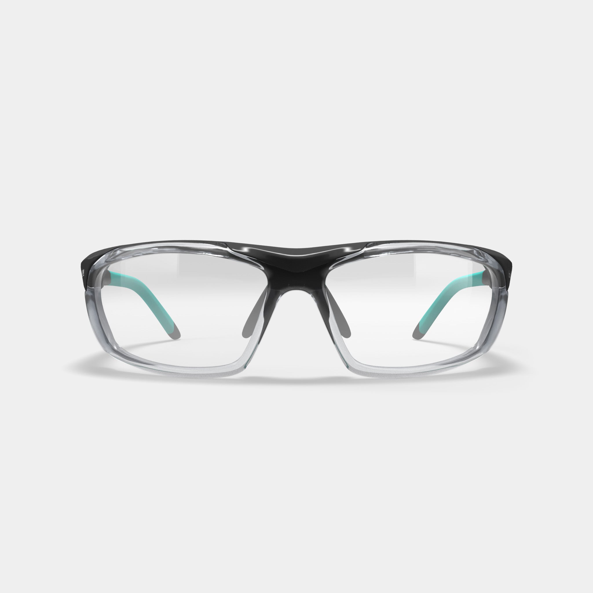 Bolle Harper prescription safety glasses in black and clear with teal variant color