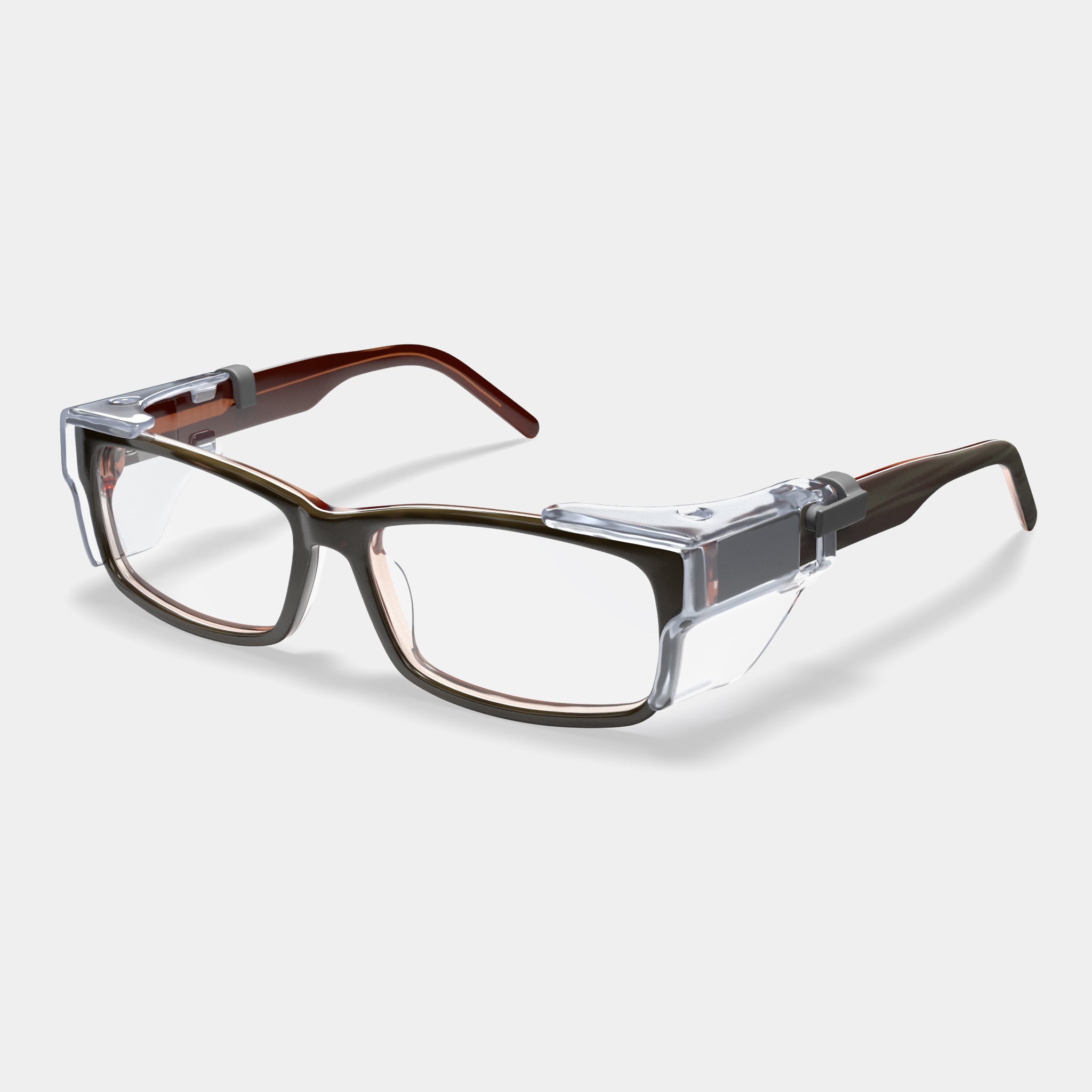H207 prescription safety glasses in 3-4 brown with clear side shields