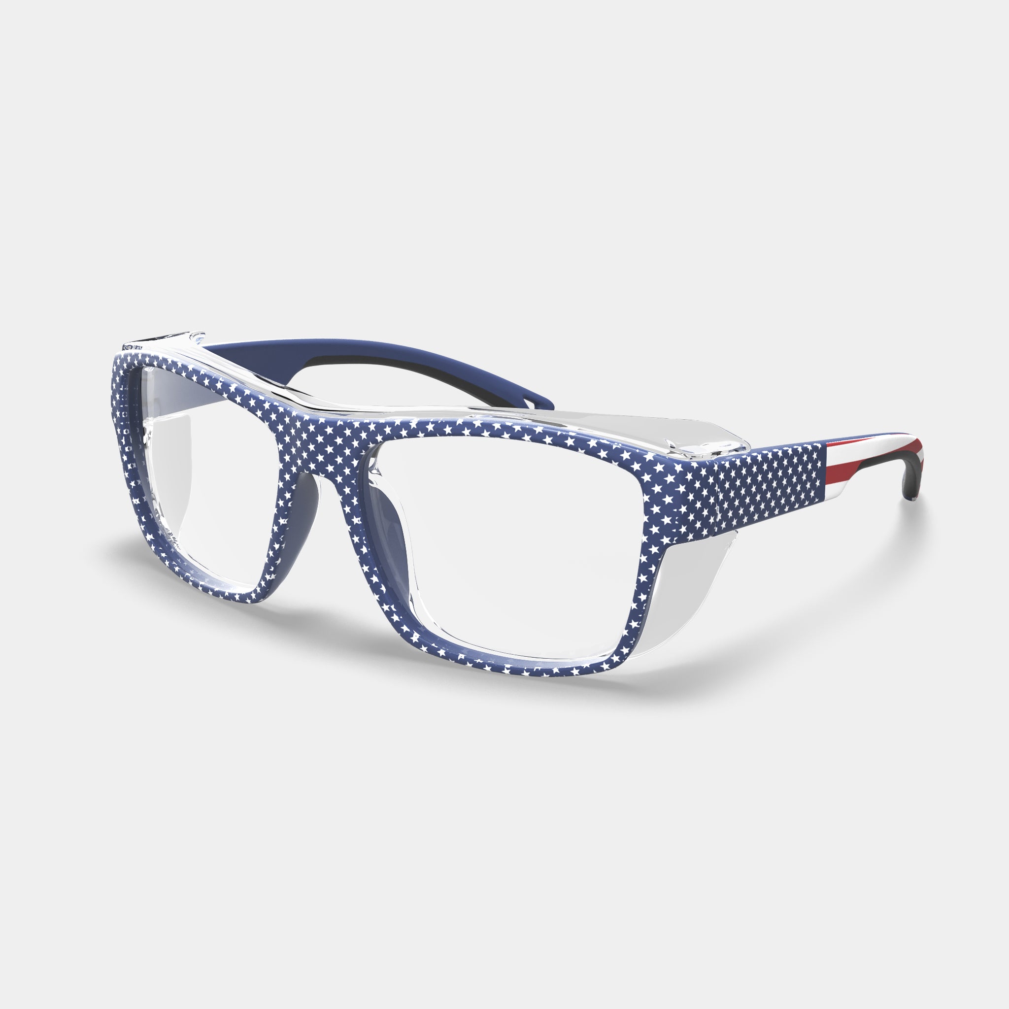 HiDX prescription safety glasses in American flag color with star and stripe pattern