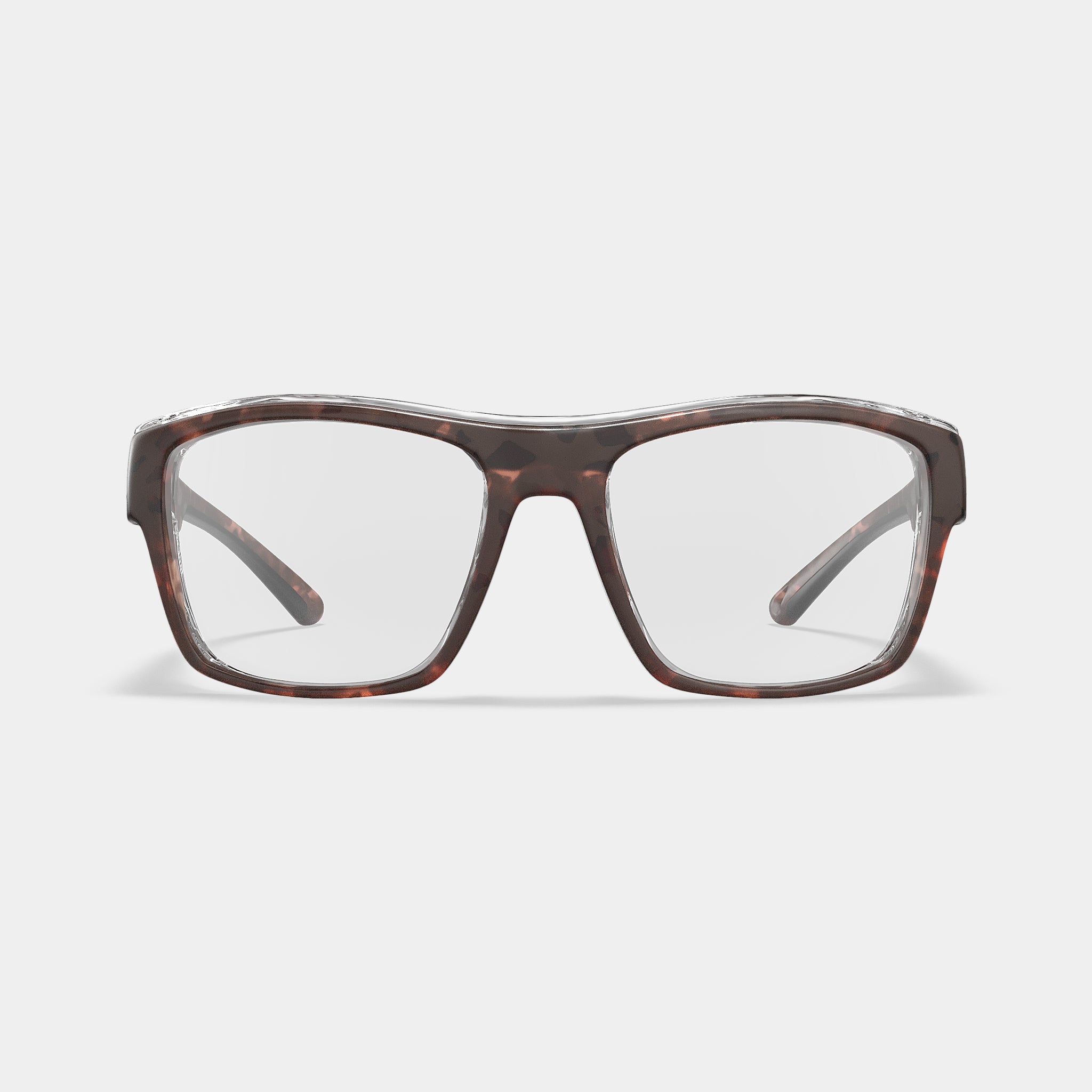 HiDX A001 prescription safety glasses in tortoise color, front view