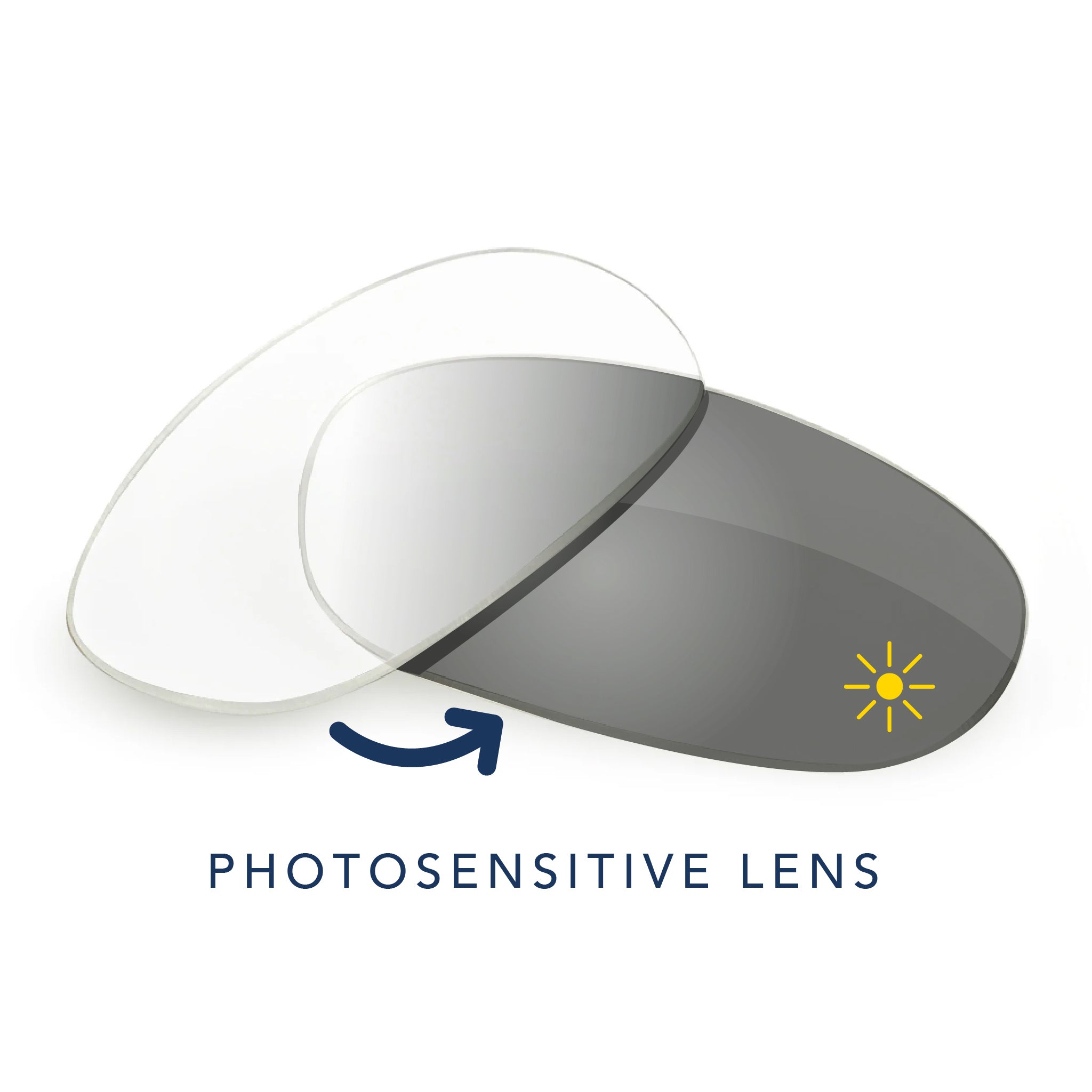 Prescription safety glasses in photosensitive lens variant, transitioning from clear to grey.