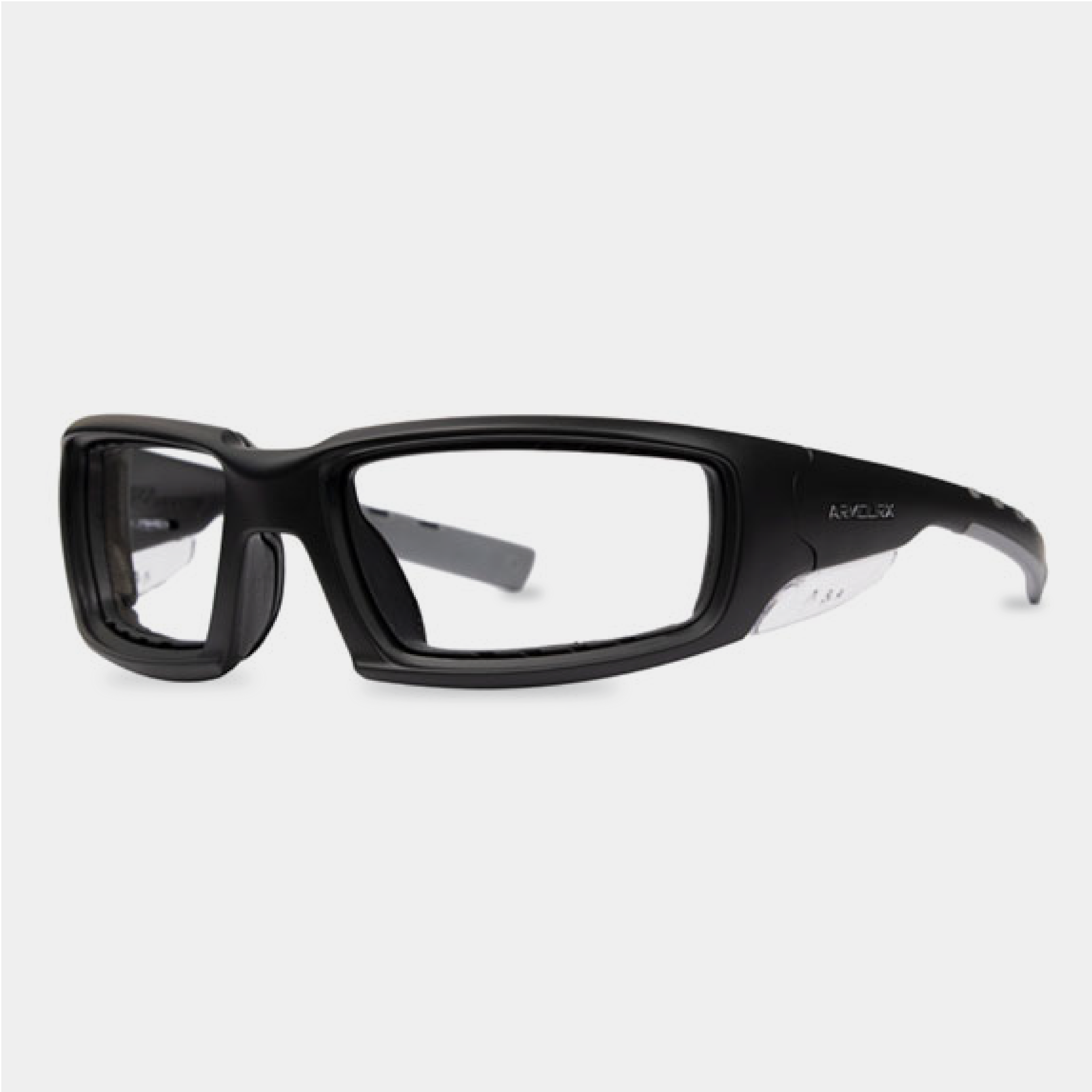 ArmouRx 6016 prescription safety glasses in black with clear side shields